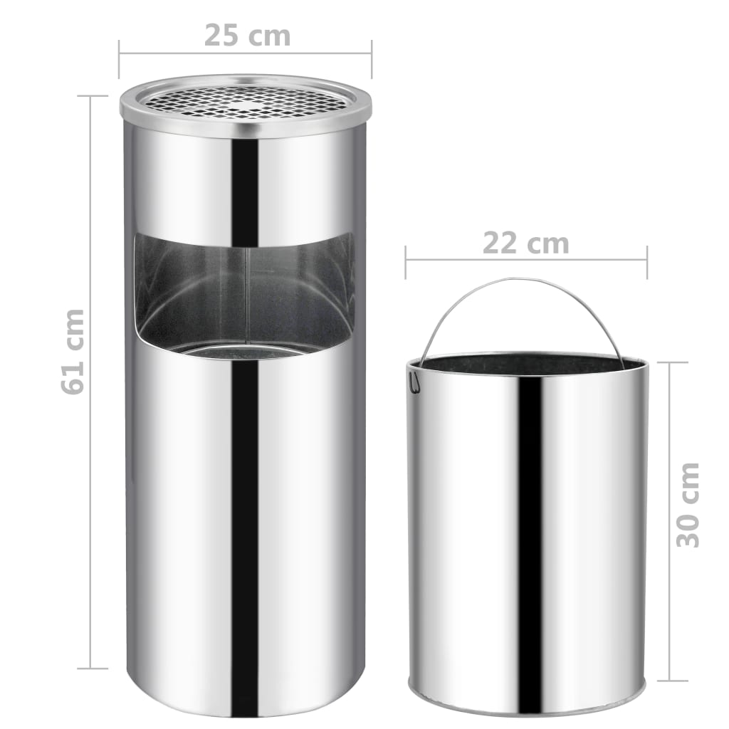 Pattumiera Con Posacenere Da Albergo 30 L Acciaio Inox