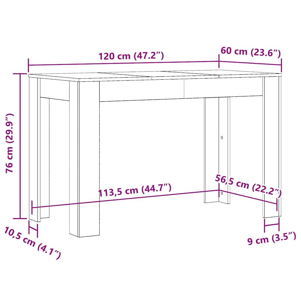 Tavolo Da Pranzo 120X60X76Cm In Legno Multistrato