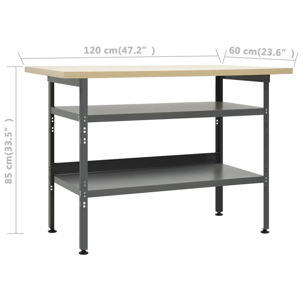Banco Da Lavoro Grigio 120X60X85 Cm In Acciaio Bianco Lucido