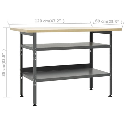 Banco Da Lavoro Grigio 120X60X85 Cm In Acciaio Bianco Lucido