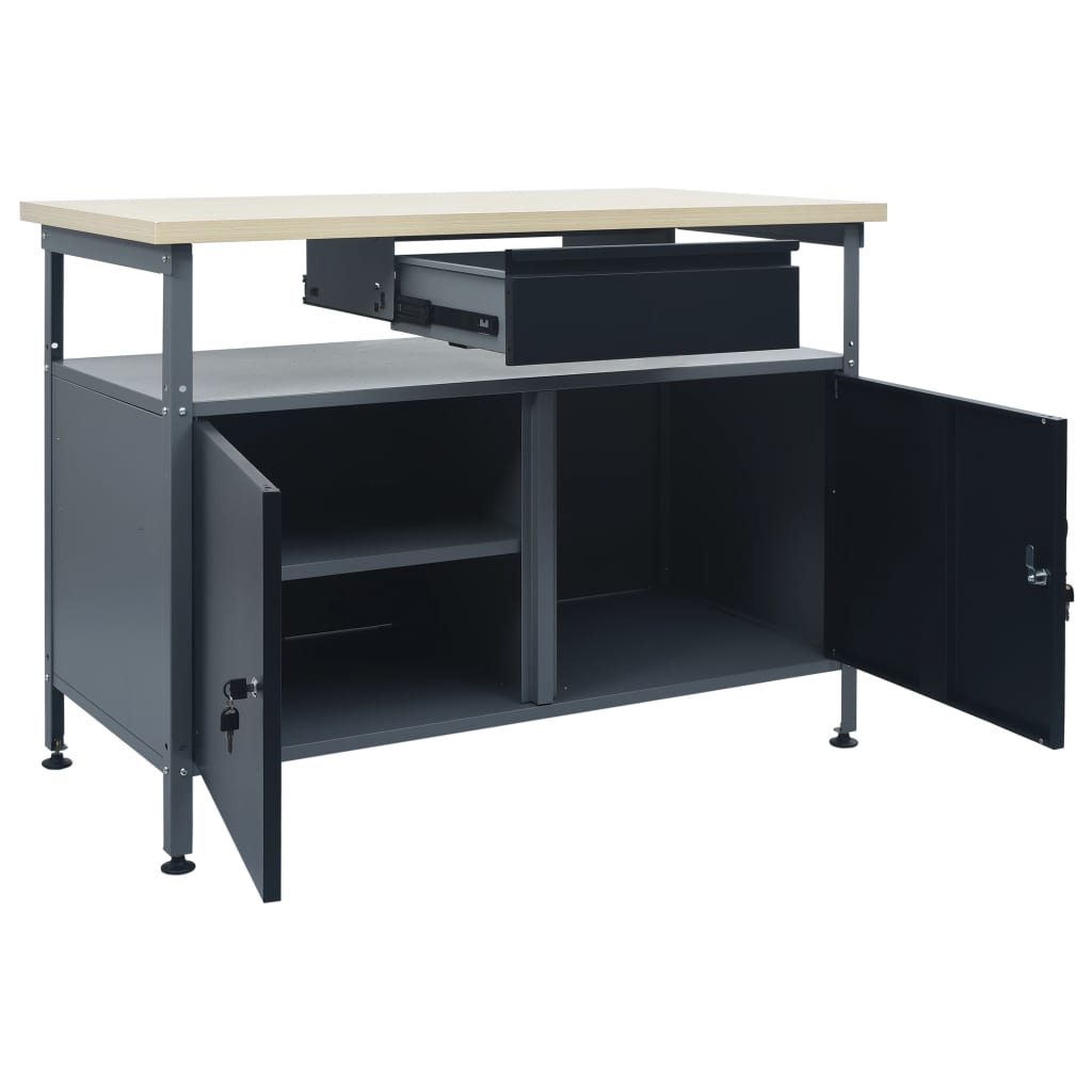 Banco Da Lavoro Nero 120X60X85 Cm In Acciaio