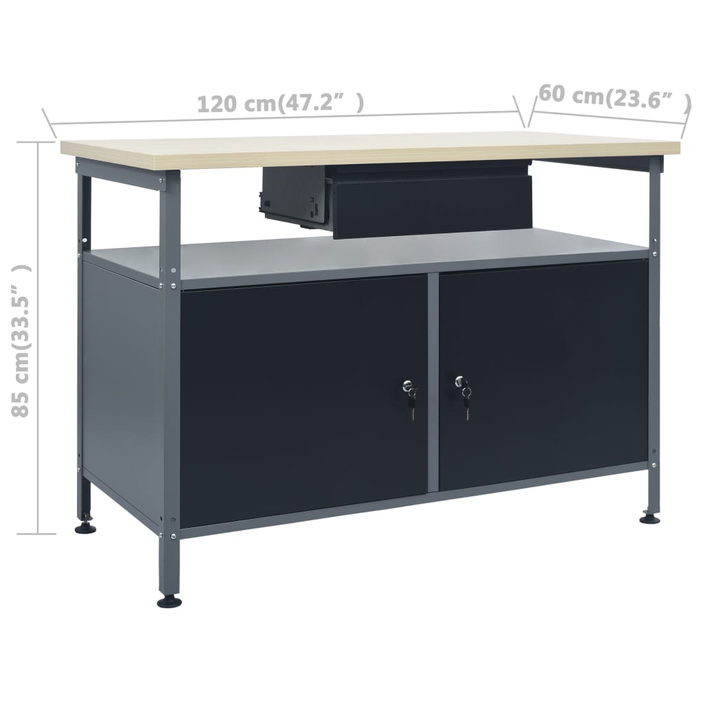 Banco Da Lavoro Nero 120X60X85 Cm In Acciaio