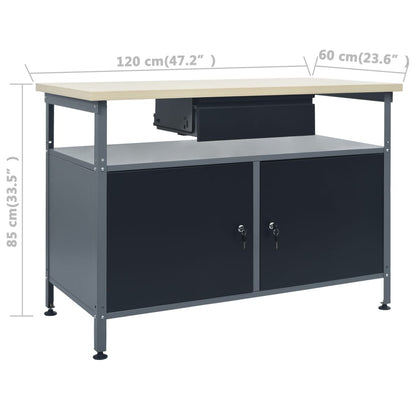 Banco Da Lavoro Nero 120X60X85 Cm In Acciaio