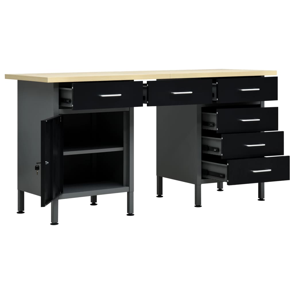Banco Da Lavoro Nero 160X60X85 Cm In Acciaio