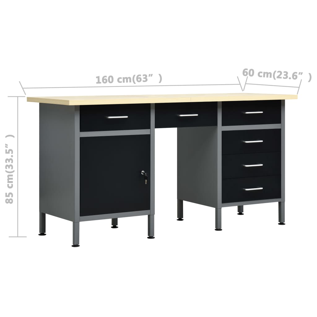 Banco Da Lavoro Nero 160X60X85 Cm In Acciaio