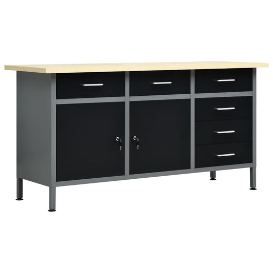 Banco Da Lavoro Nero 160X60X85 Cm In Acciaio
