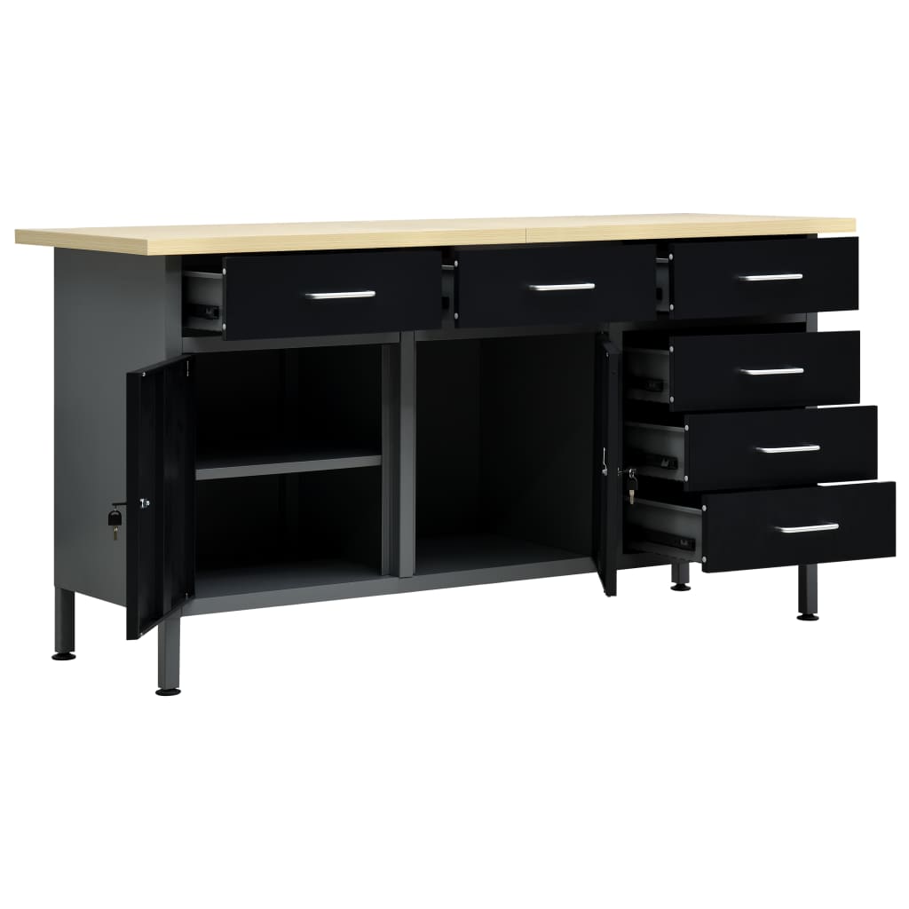 Banco Da Lavoro Nero 160X60X85 Cm In Acciaio