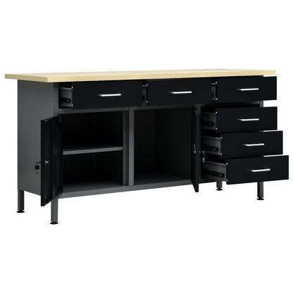 Banco Da Lavoro Nero 160X60X85 Cm In Acciaio