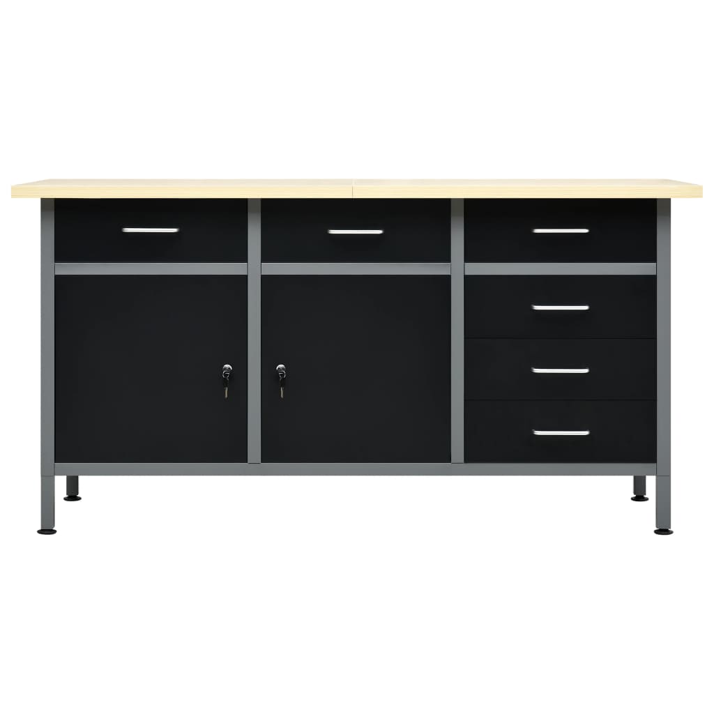 Banco Da Lavoro Nero 160X60X85 Cm In Acciaio