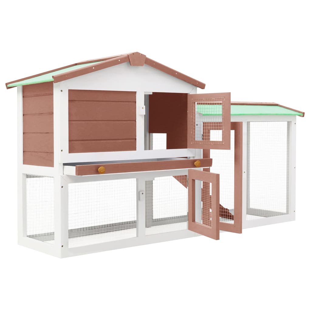 Conigliera Per Esterni Grande Marrone Bianca 145X45X84 Cm Legno