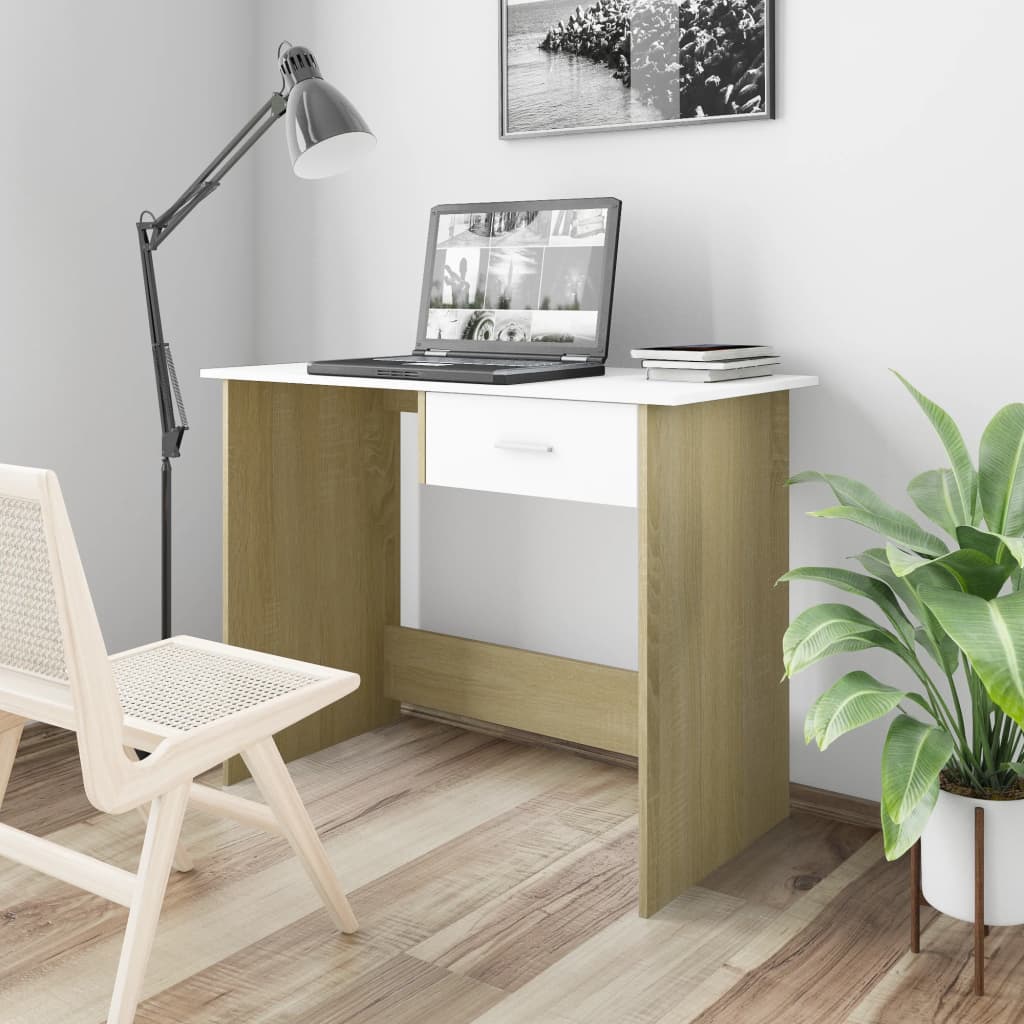 Scrivania Bianca 100X50X76 Cm In Legno Multistrato