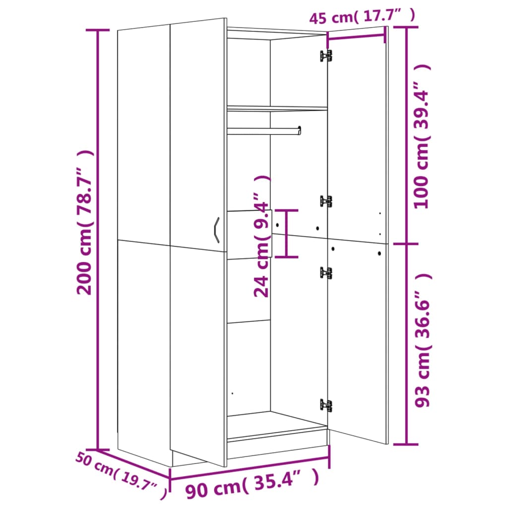 Armadio 90X52X200 Cm In Legno Multistrato