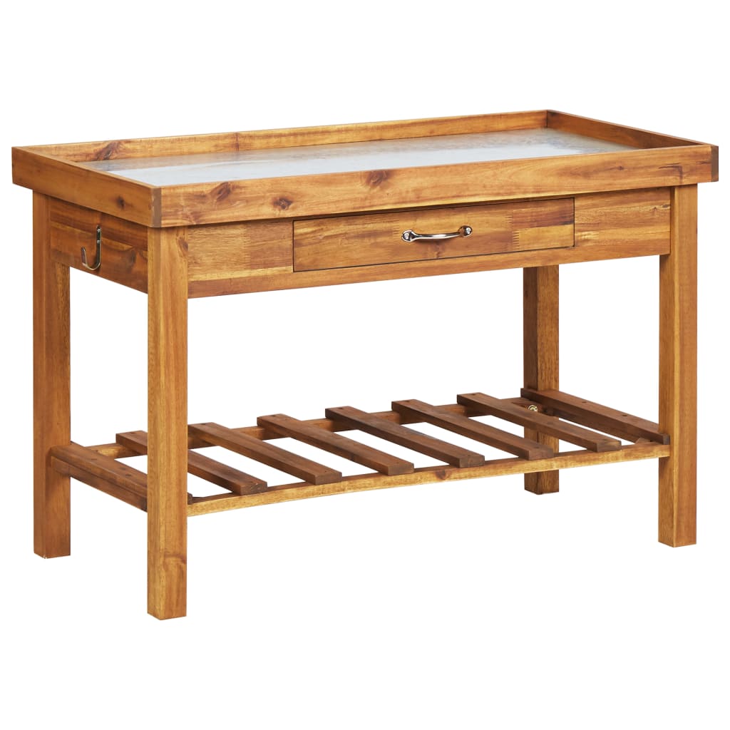 Banco Da Lavoro Per Giardino Piano In Zinco E Massello D'acacia