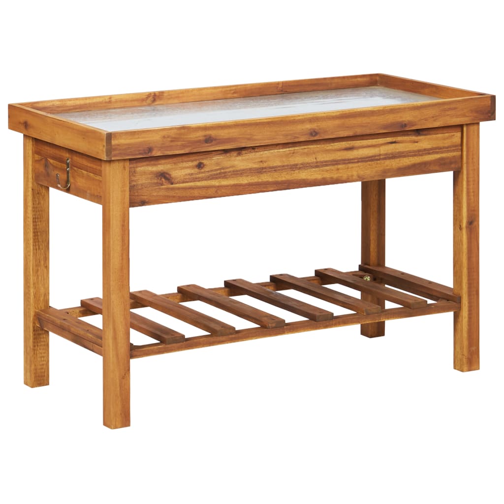 Banco Da Lavoro Per Giardino Piano In Zinco E Massello D'acacia
