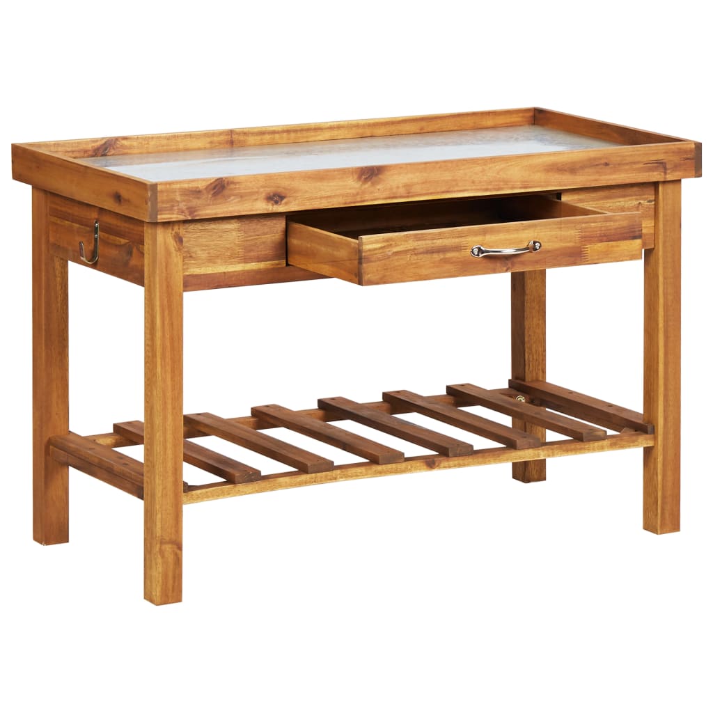 Banco Da Lavoro Per Giardino Piano In Zinco E Massello D'acacia