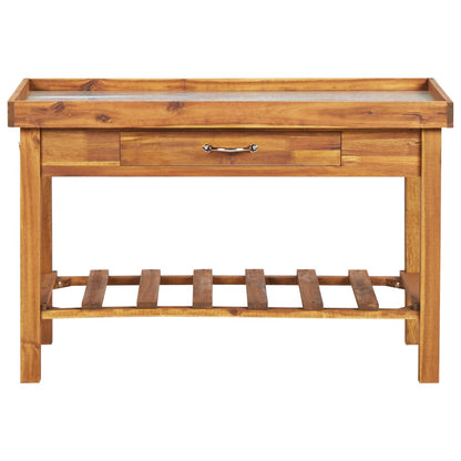 Banco Da Lavoro Per Giardino Piano In Zinco E Massello D'acacia