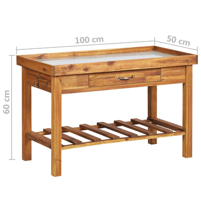 Banco Da Lavoro Per Giardino Piano In Zinco E Massello D'acacia