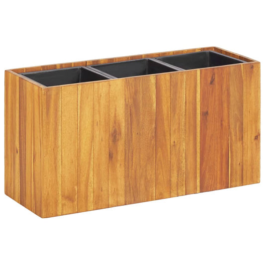 Letto Rialzato Da Giardino Con 3 Vasi In Legno Massello D'acacia