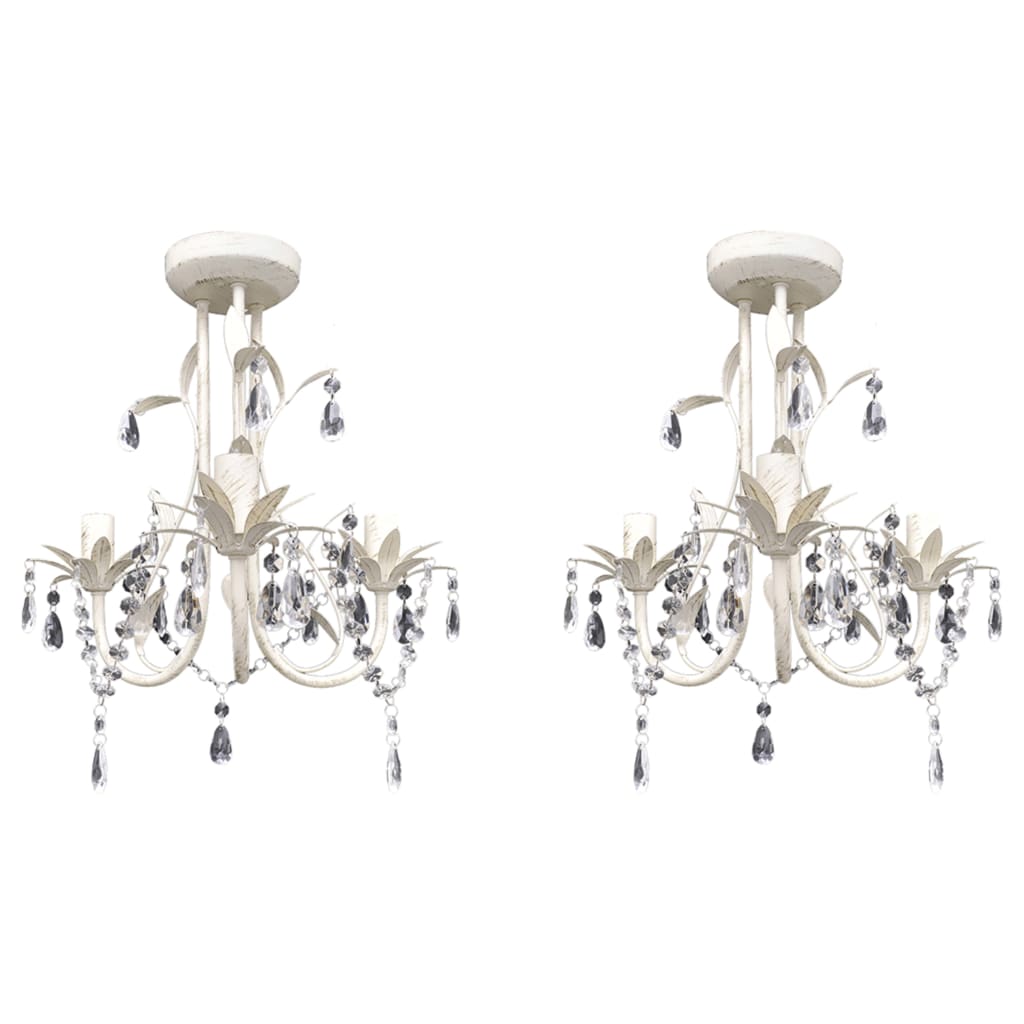 Lampadari Con Pendenti In Cristallo 2 Pz Bianco Elegante