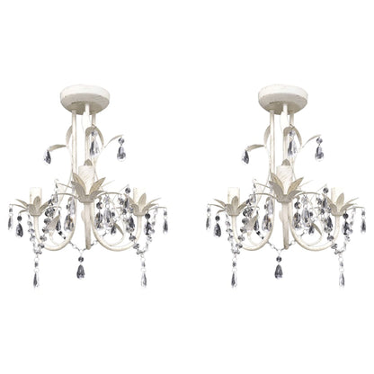 Lampadari Con Pendenti In Cristallo 2 Pz Bianco Elegante