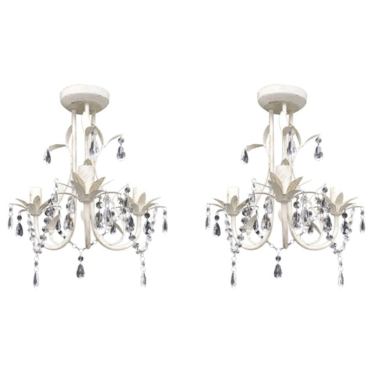 Lampadari Con Pendenti In Cristallo 2 Pz Bianco Elegante