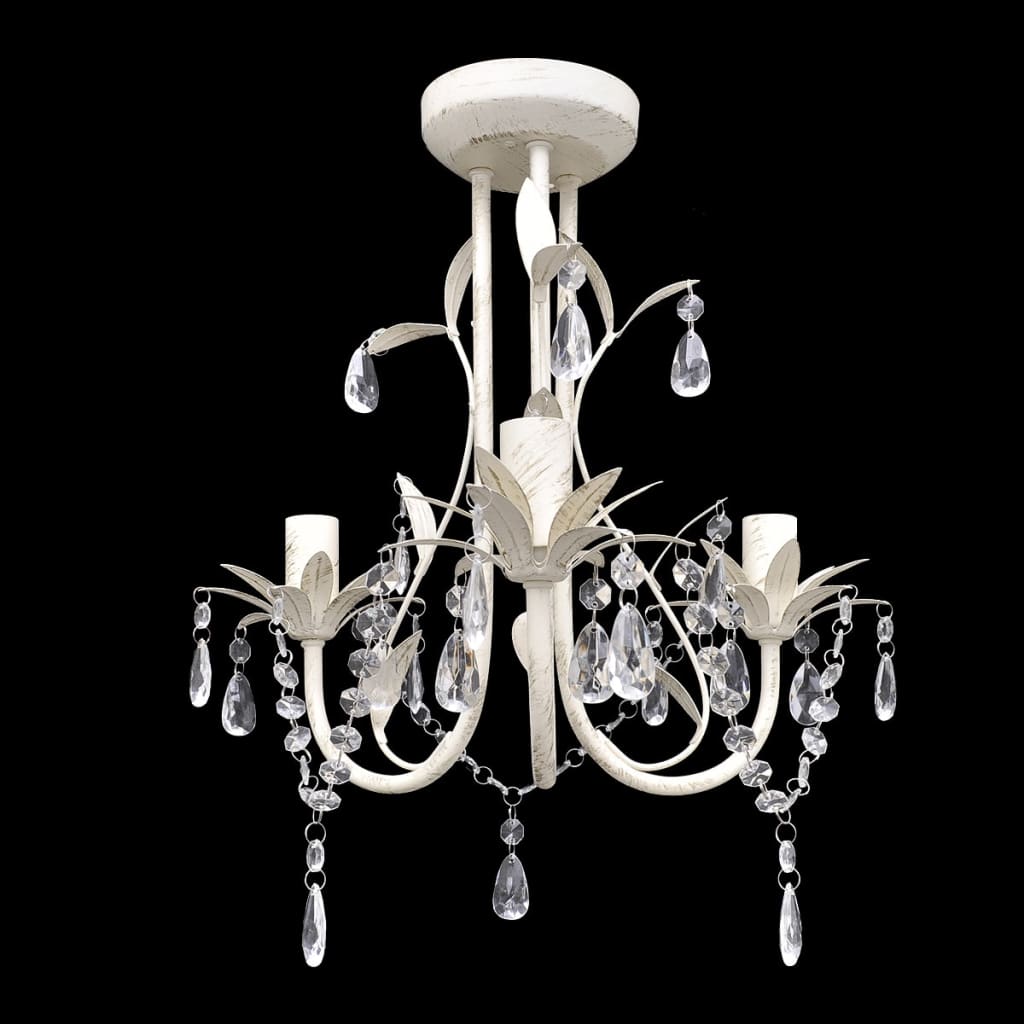Lampadari Con Pendenti In Cristallo 2 Pz Bianco Elegante