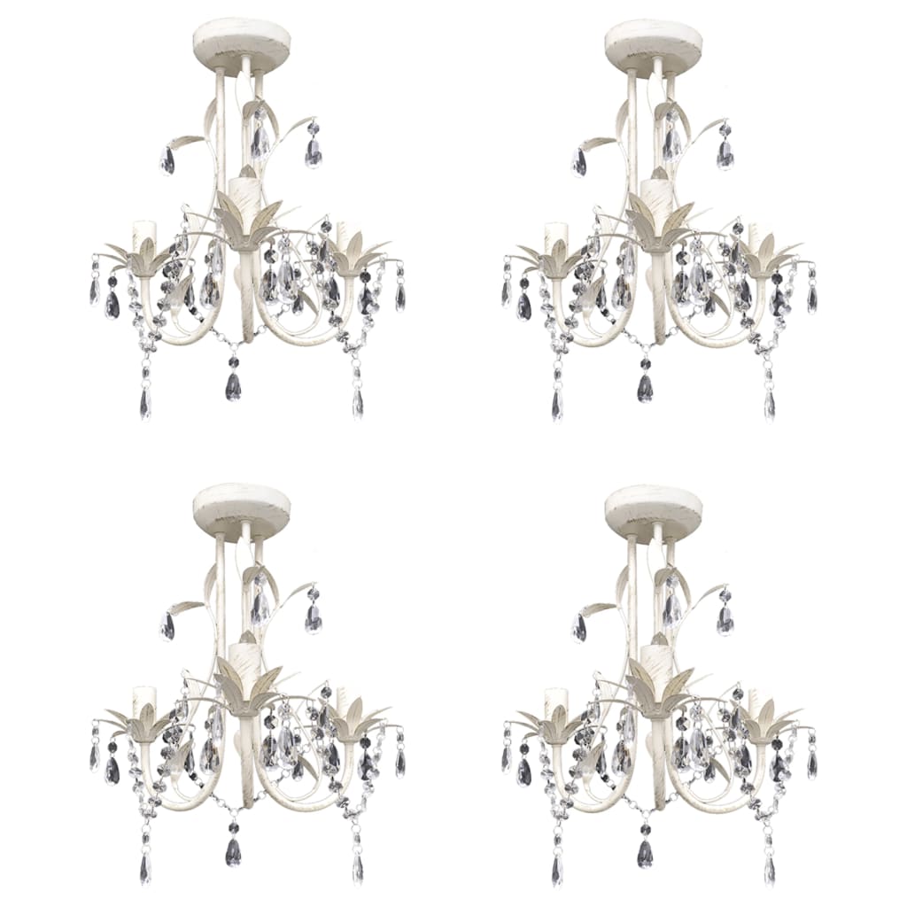 Lampadario Con Pendenti In Cristallo 4 Pz Bianco Elegante
