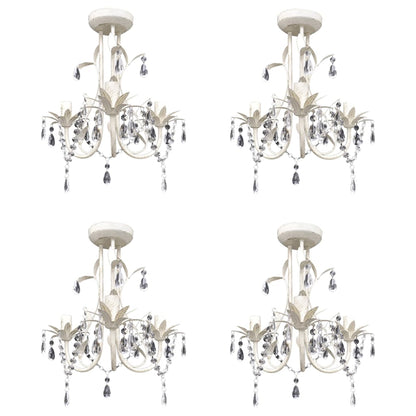 Lampadario Con Pendenti In Cristallo 4 Pz Bianco Elegante