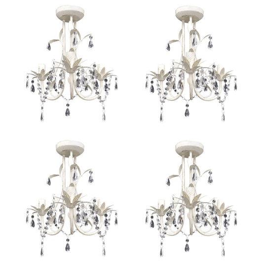 Lampadario Con Pendenti In Cristallo 4 Pz Bianco Elegante