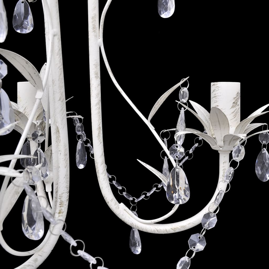 Lampadario Con Pendenti In Cristallo 4 Pz Bianco Elegante