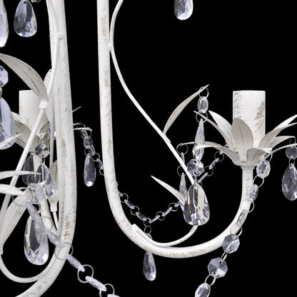 Lampadario Con Pendenti In Cristallo 4 Pz Bianco Elegante