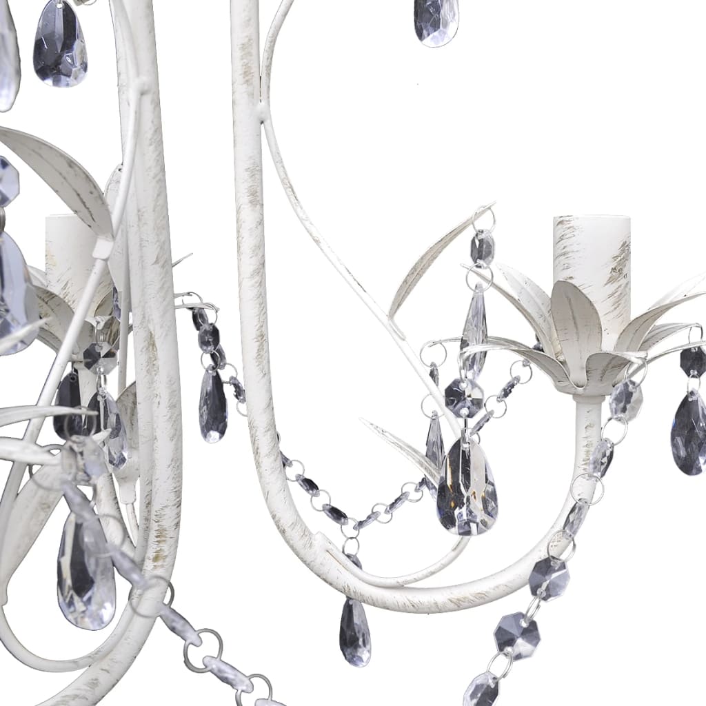 Lampadario Con Pendenti In Cristallo 4 Pz Bianco Elegante