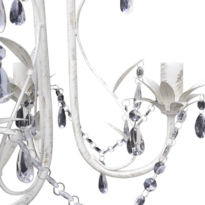 Lampadario Con Pendenti In Cristallo 4 Pz Bianco Elegante