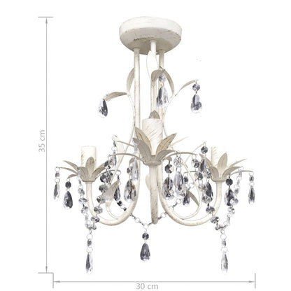 Lampadario Con Pendenti In Cristallo 4 Pz Bianco Elegante