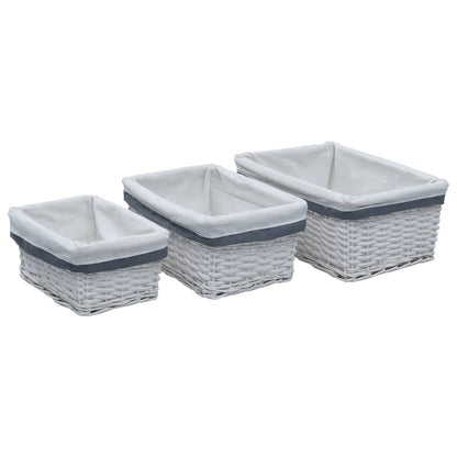Set Cestini Impilabili 3 Pz Bianchi In Salice