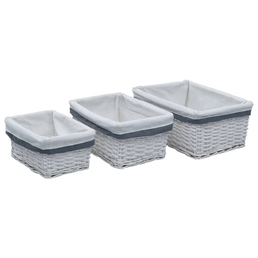 Set Cestini Impilabili 3 Pz Bianchi In Salice