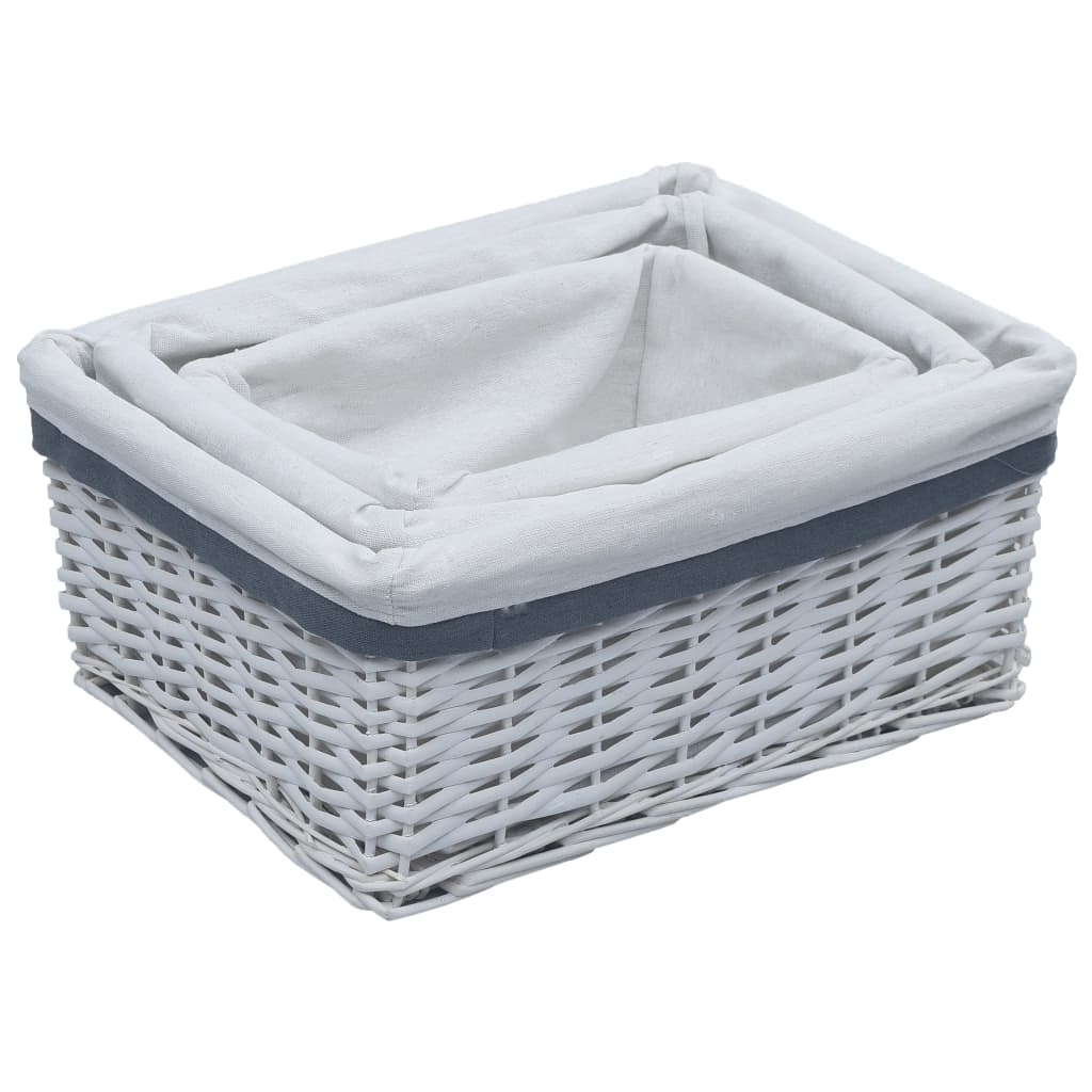 Set Cestini Impilabili 3 Pz Bianchi In Salice