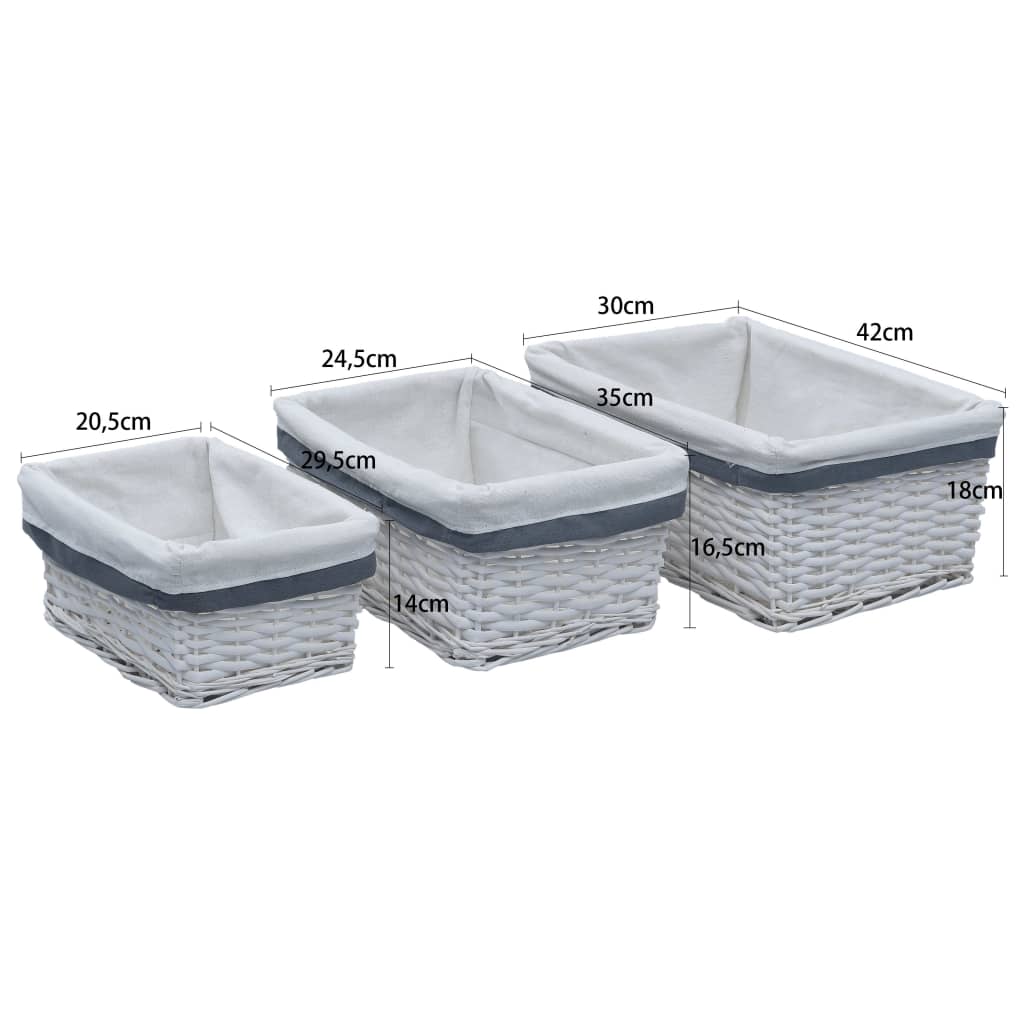 Set Cestini Impilabili 3 Pz Bianchi In Salice