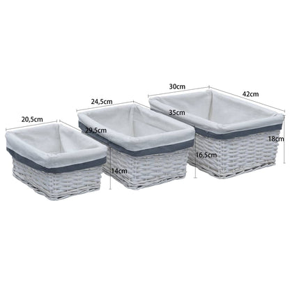 Set Cestini Impilabili 3 Pz Bianchi In Salice