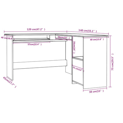 Scrivania Angolare A L 120X140X75Cm Multistrato