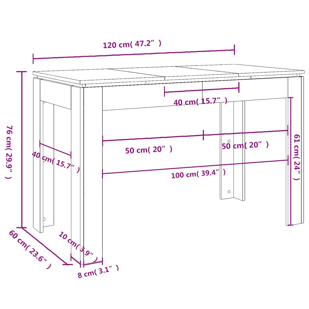Tavolo Da Pranzo 120X60X76 Cm In Legno Multistrato