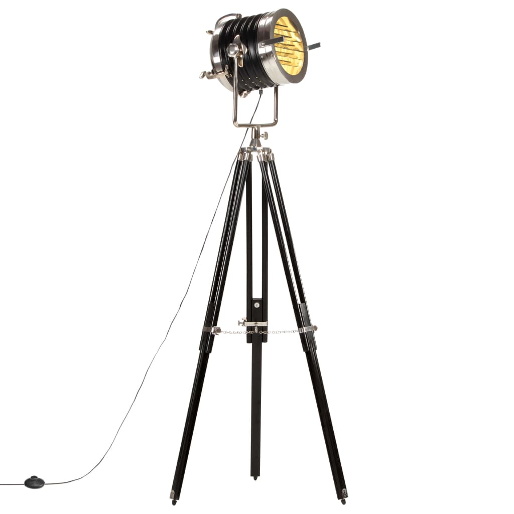 Lampada A Treppiede A Pavimento Nera In Legno Di Mango 171 Cm