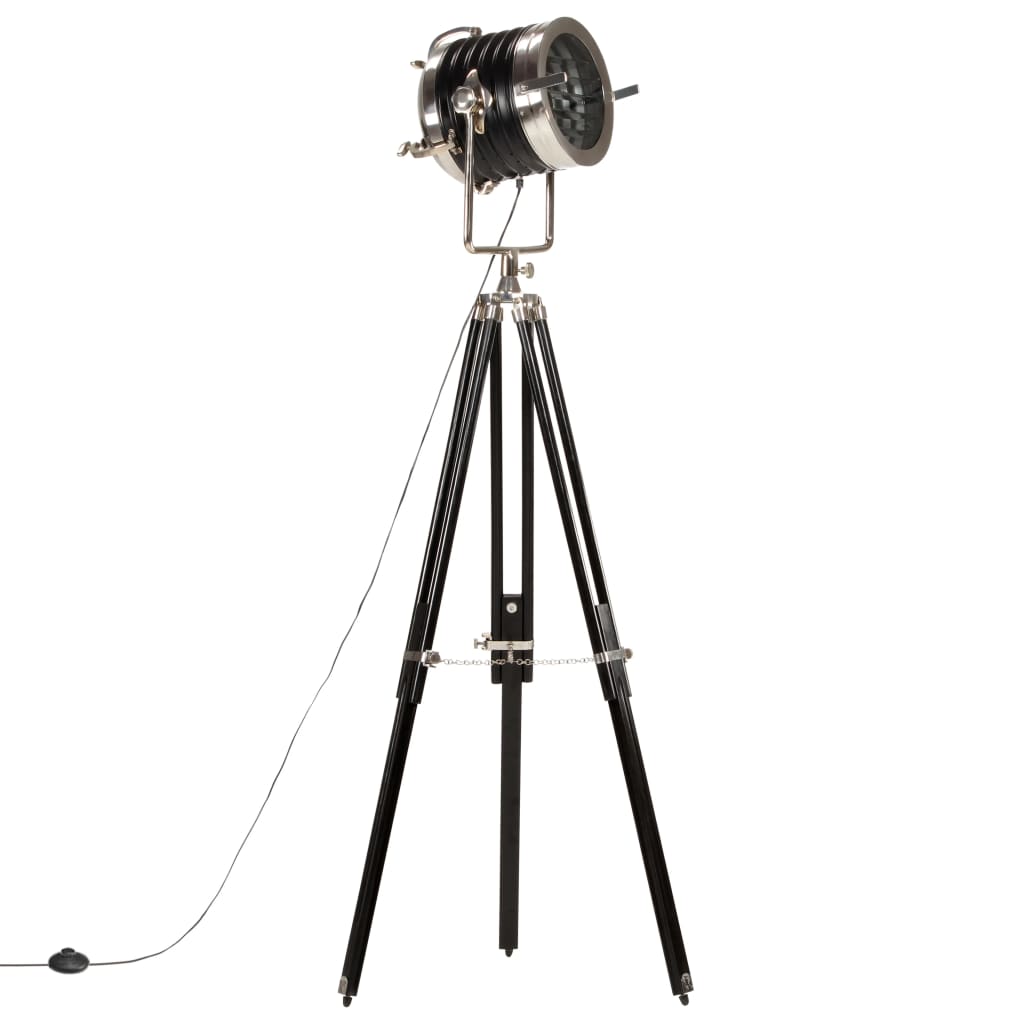 Lampada A Treppiede A Pavimento Nera In Legno Di Mango 171 Cm