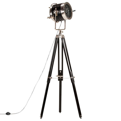 Lampada A Treppiede A Pavimento Nera In Legno Di Mango 171 Cm