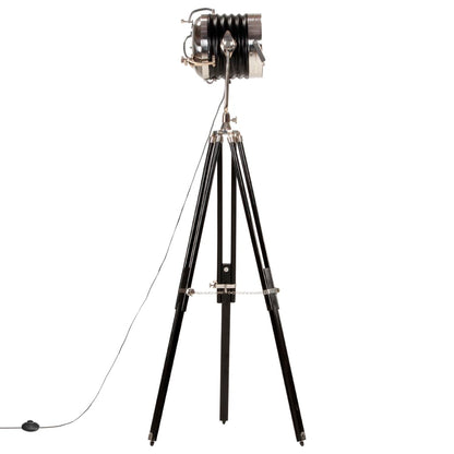 Lampada A Treppiede A Pavimento Nera In Legno Di Mango 171 Cm
