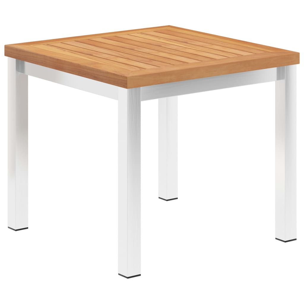 Tavolino Da Giardino 45X45X38Cm In Legno Di Teak E Acciaio Inox