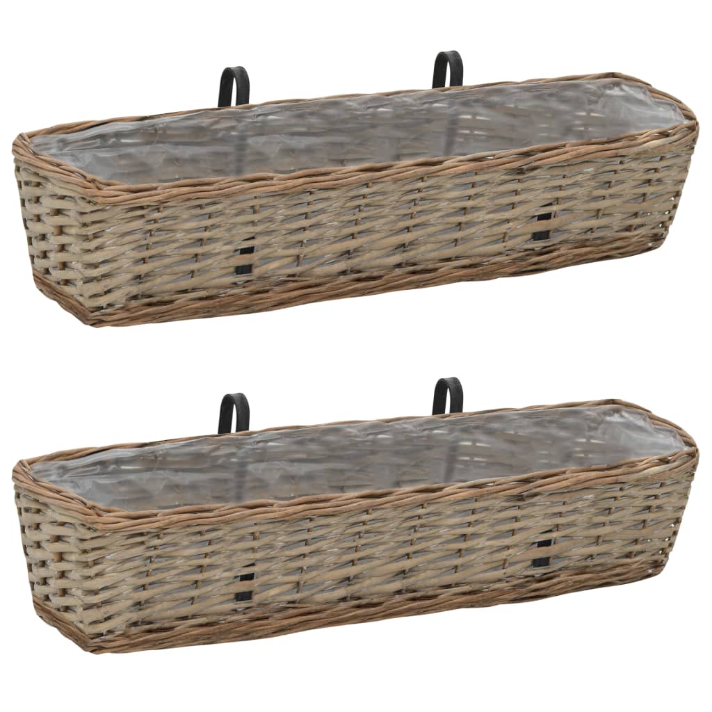 Fioriere Da Balcone 2 Pz In Vimini Con Rivestimento In Pe 40 Cm
