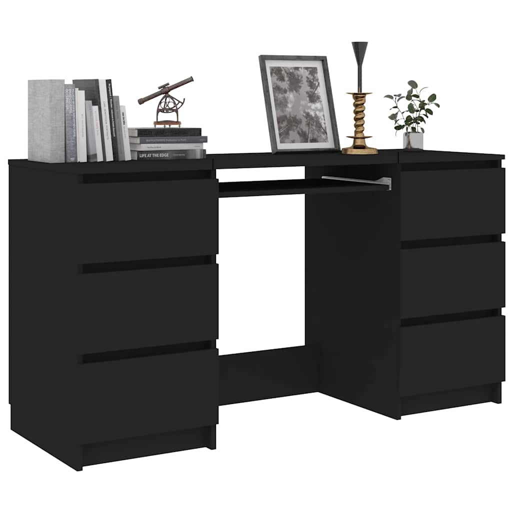 Scrivania Nera 140X50X77 Cm In Legno Multistrato