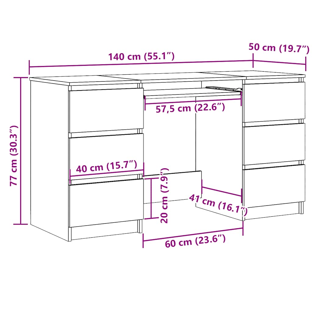 Scrivania Nera 140X50X77 Cm In Legno Multistrato