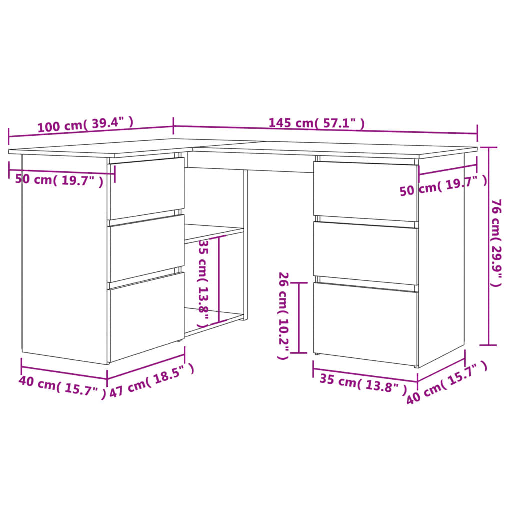 Scrivania Angolo 145X100X76 Cm Legno Multistrato